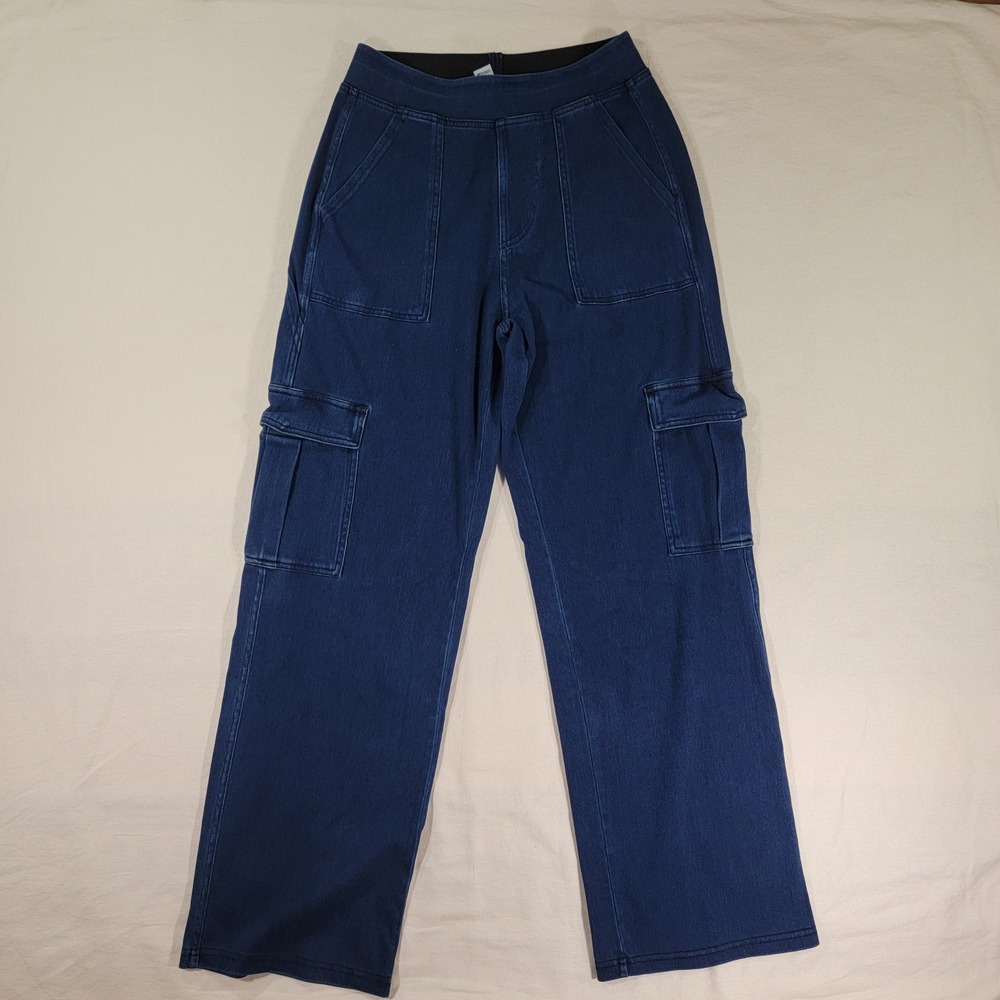Halara Women Petite Small Blue Denim Cargo Wide Leg Pants High Waisted Stretch